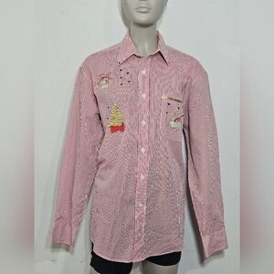 Mi Red and White Striped Women's Button Down Shirt